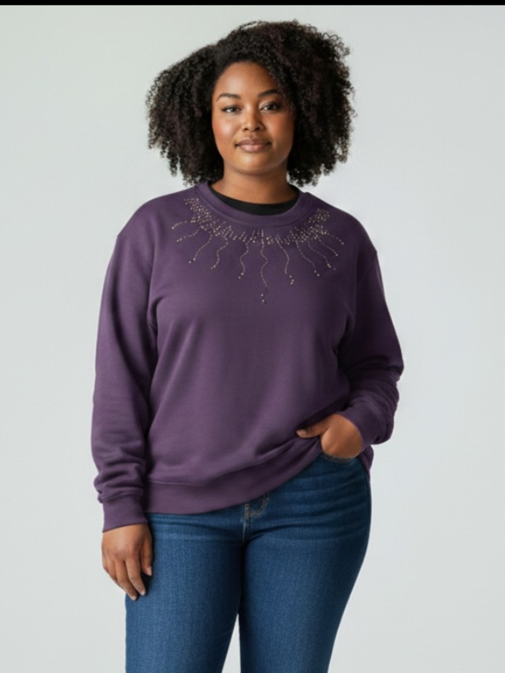 Purple Embellished Crewneck Sweatshirt